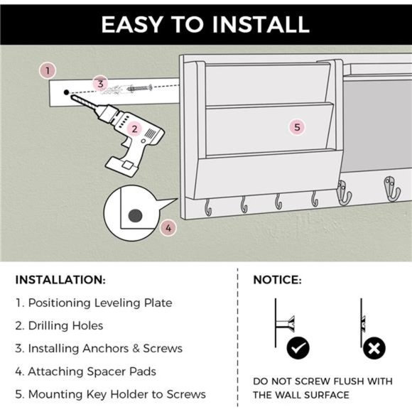 Key Holder for Wall-Mail Holder Organizer Wall Mount with Shelf-Hanging Key Rack - Picture 3 of 7